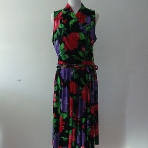 Ralph Lauren Red and Purple Halter Midi Sundress